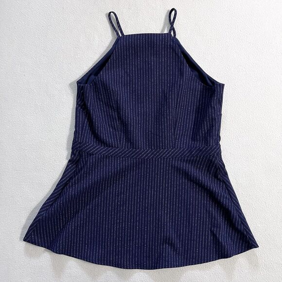 Banana Republic Navy Blue Stripe Sadie High Neck Peplum Top Camisole Tank 2 - Picture 6 of 9